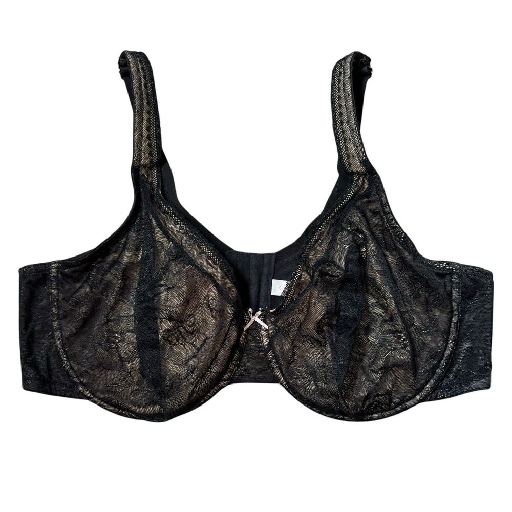 46DD Cacique Black Modern Lace Covered Underwire Bra